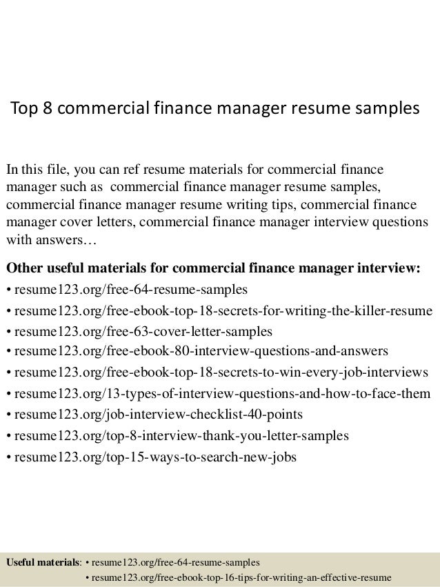 top 8 commercial finance manager resume samples financial manager resume sample