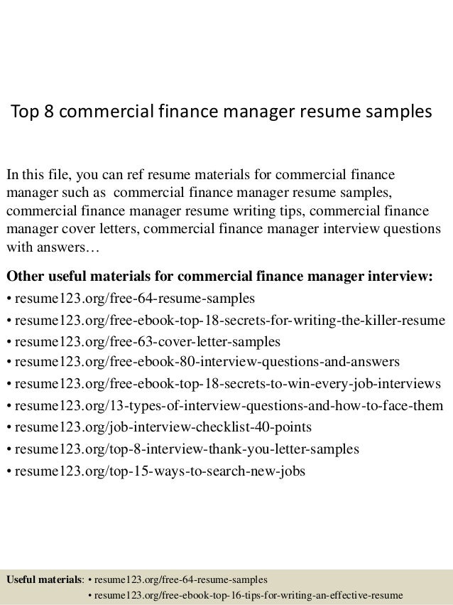 Finance Manager Resume Sample