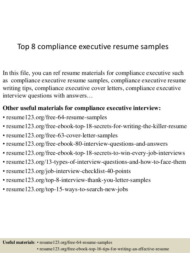 top 8 compliance executive resume samples
