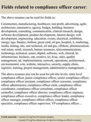 Top 8 compliance officer resume samples