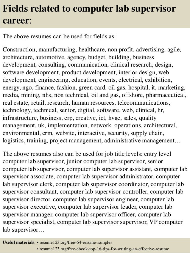 Sample resume laboratory supervisor