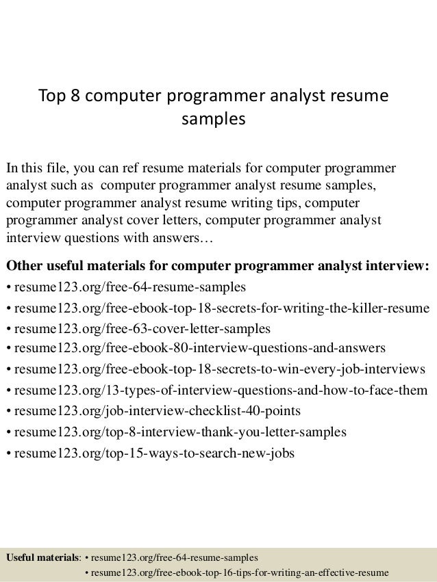 Computer programmers resume sample