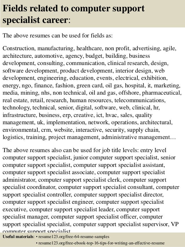Top 8 Computer Support Specialist Resume Samples