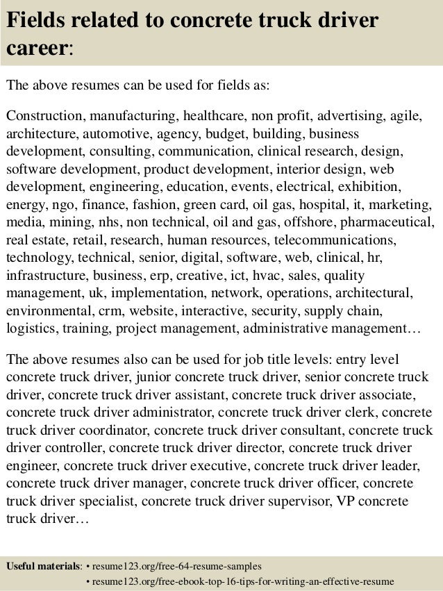 top 8 concrete truck driver resume samples truck driving resumes