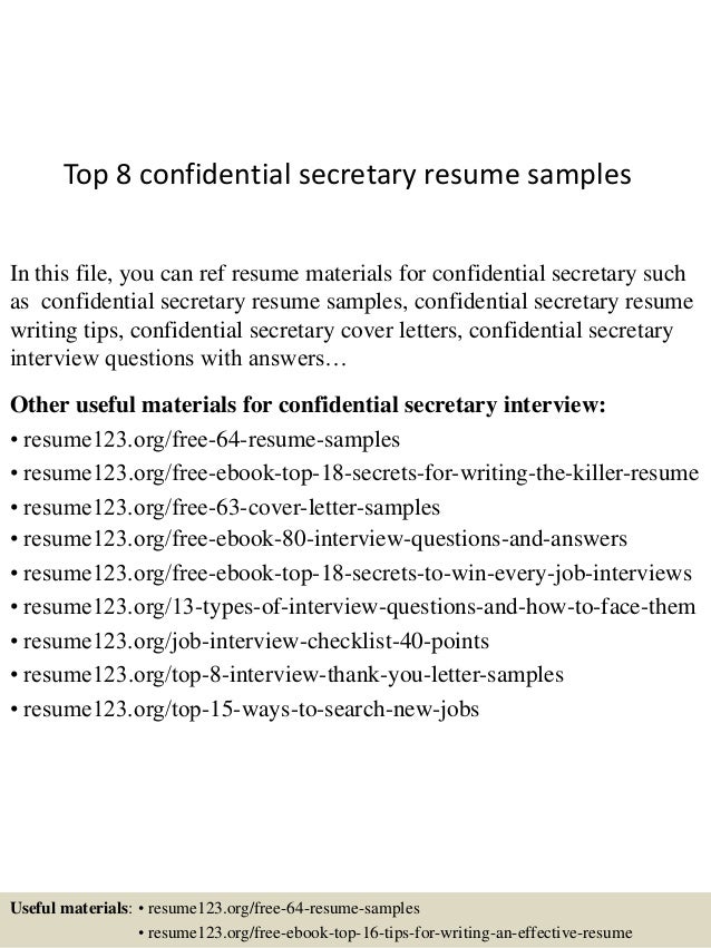 Top 8 confidential secretary resume samples