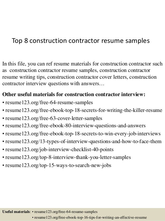 top 8 construction contractor resume samples 1 638 jpg cb 1432888281 contractor resume