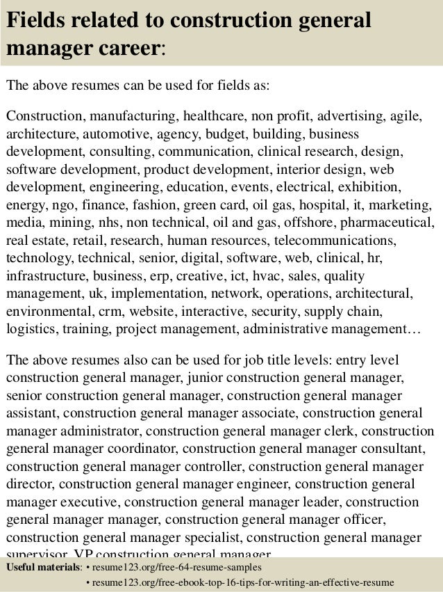 top 8 construction general manager resume samples general construction resumes
