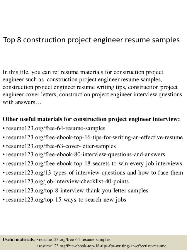 top 8 construction project engineer resume samples construction project engineer resume