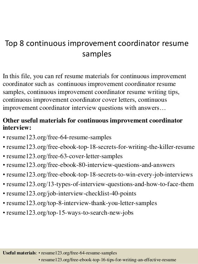 top 8 continuous improvement coordinator resume samples 1 638 jpg cb 1431830261 resume improvement