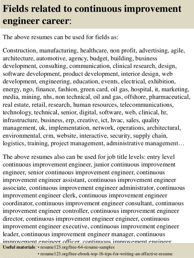 top 8 continuous improvement engineer resume samples objectives for construction resumes
