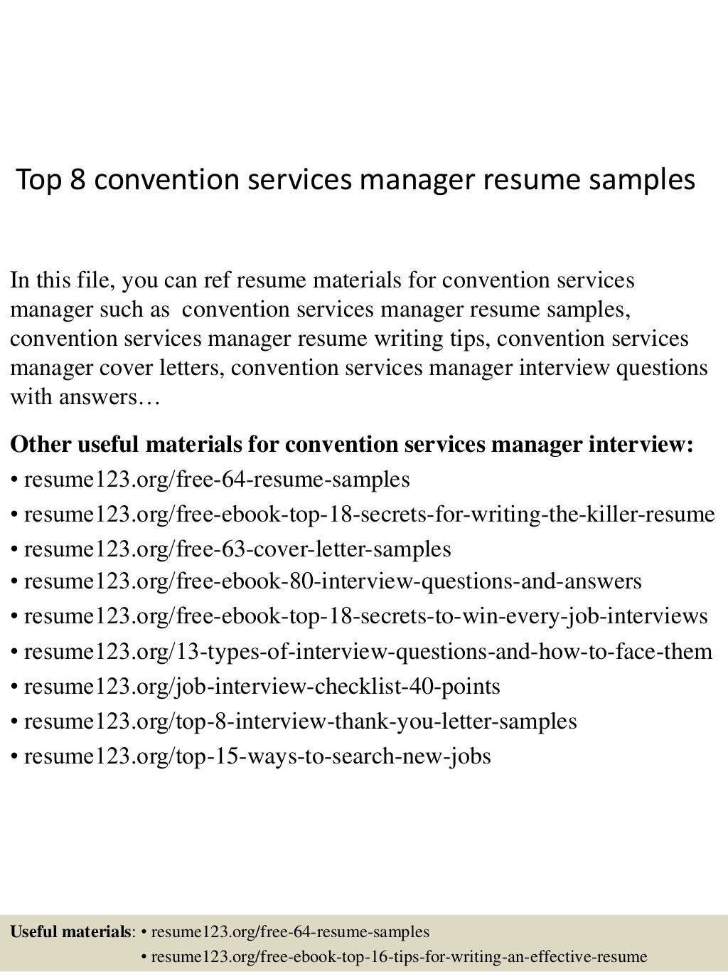 Top 8 Convention Services Manager Resume Samples Top 8 Convention Services Manager Resume Samples