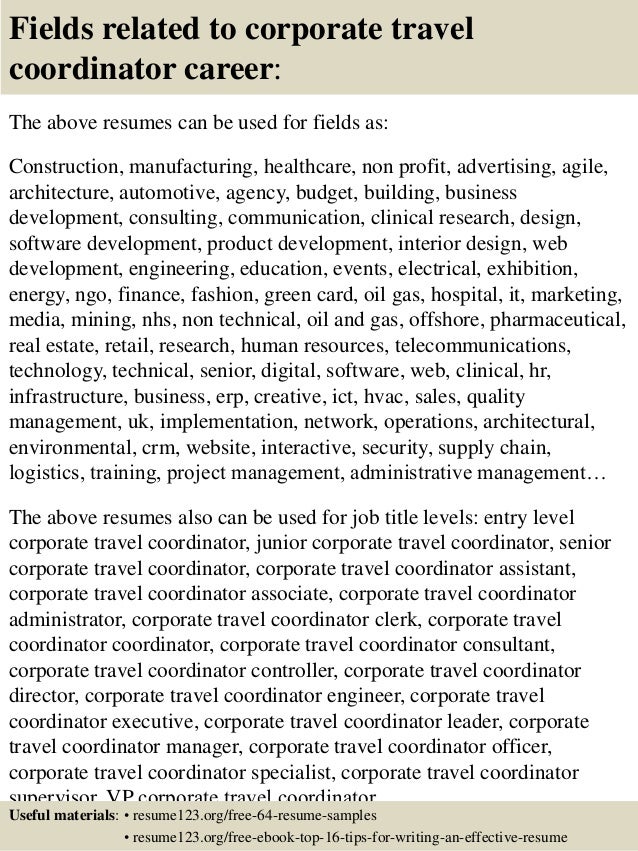 16 fields related to corporate travel coordinator