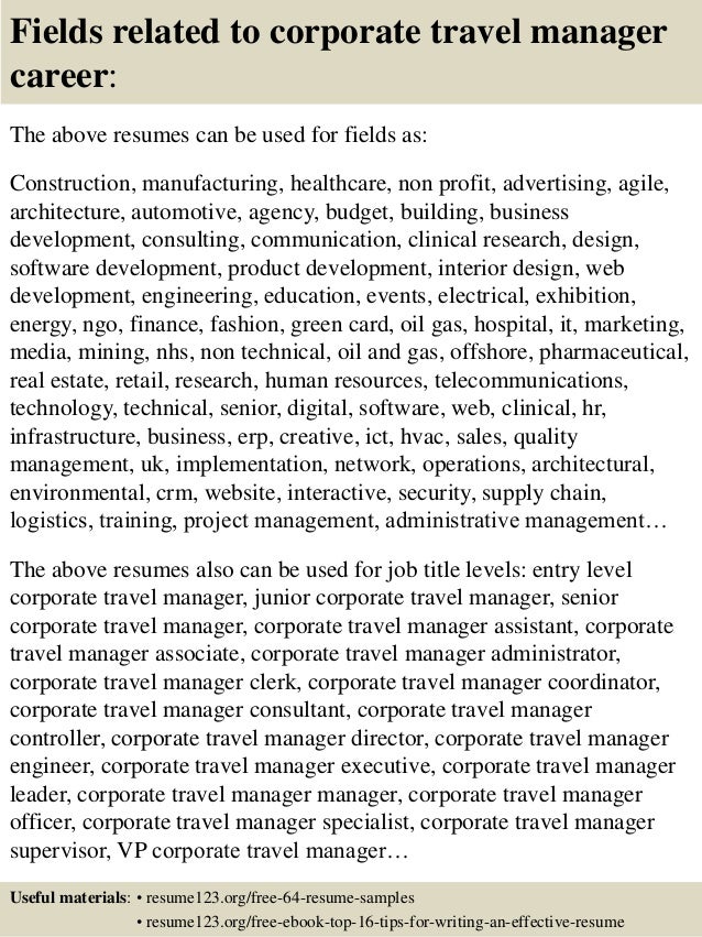 sample travel management resume