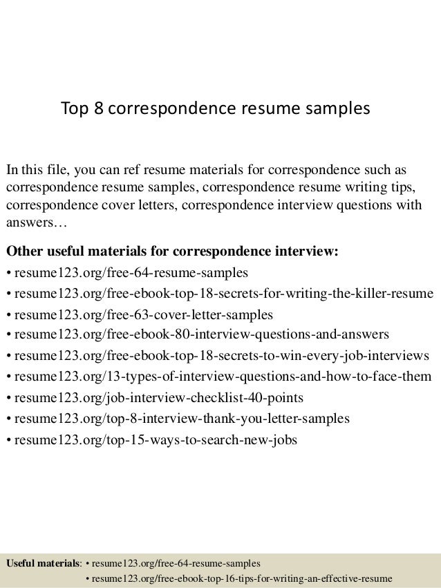 Top 8 correspondence resume samples