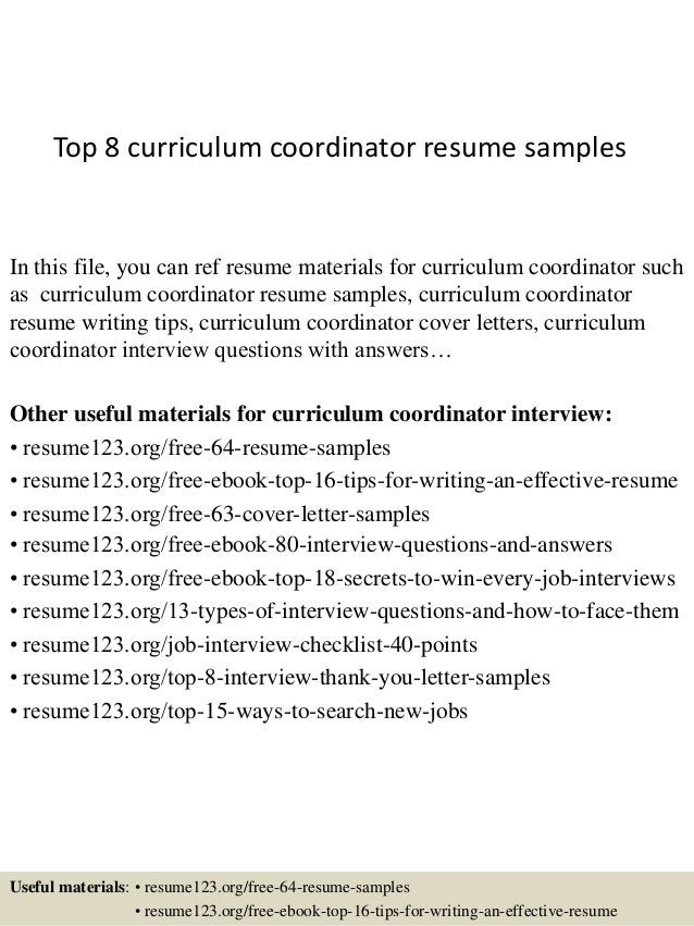 top 8 curriculum coordinator resume samples curriculum resume sample