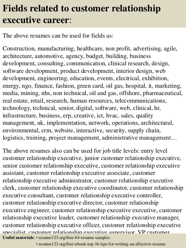 Top 8 customer relationship executive resume samples