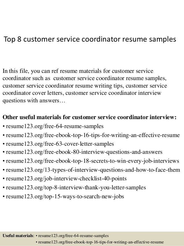 top 8 customer service coordinator resume samples free customer service resume samples