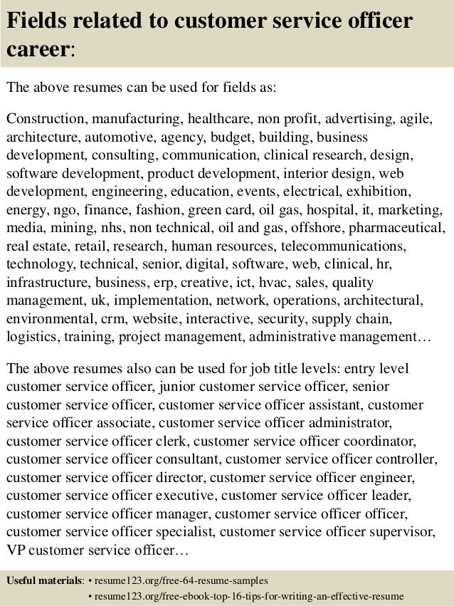 customer service officer resume sample