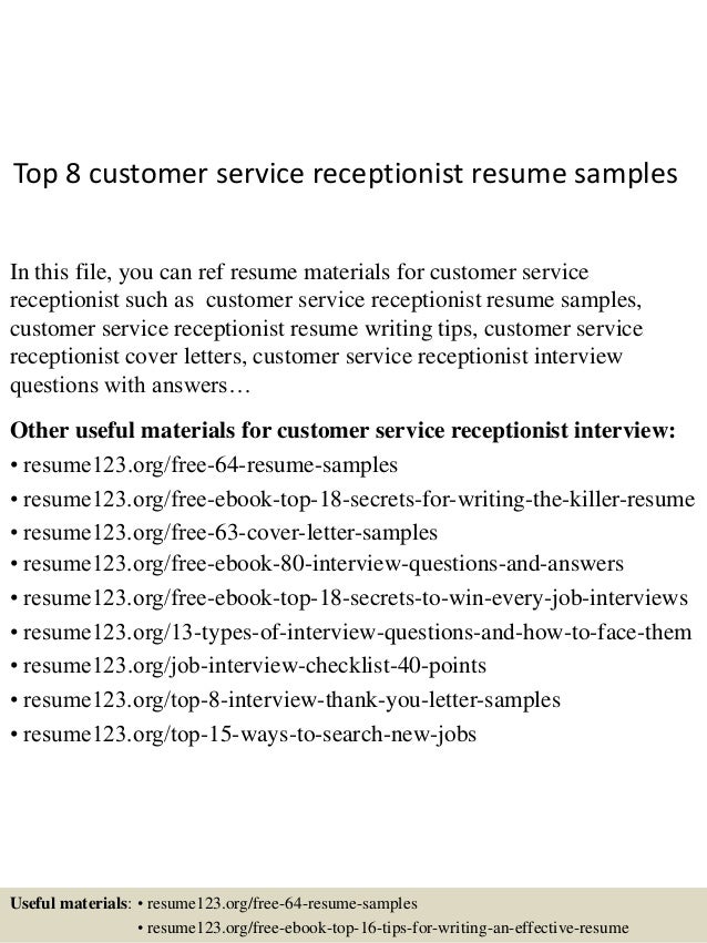 top 8 customer service receptionist resume samples in this file you can ref resume materials - Medical Customer Service Resume top 8 customer service receptionist resume samples in this file you can ref resume materials - Medical Customer Service Resume