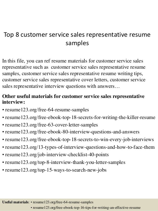 top 8 customer service sales representative resume samples sample resume for medical representative