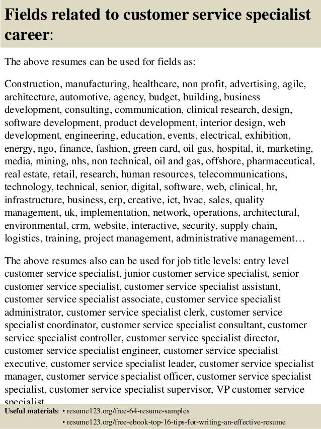 top 8 customer service specialist resume samples objectives for construction resumes