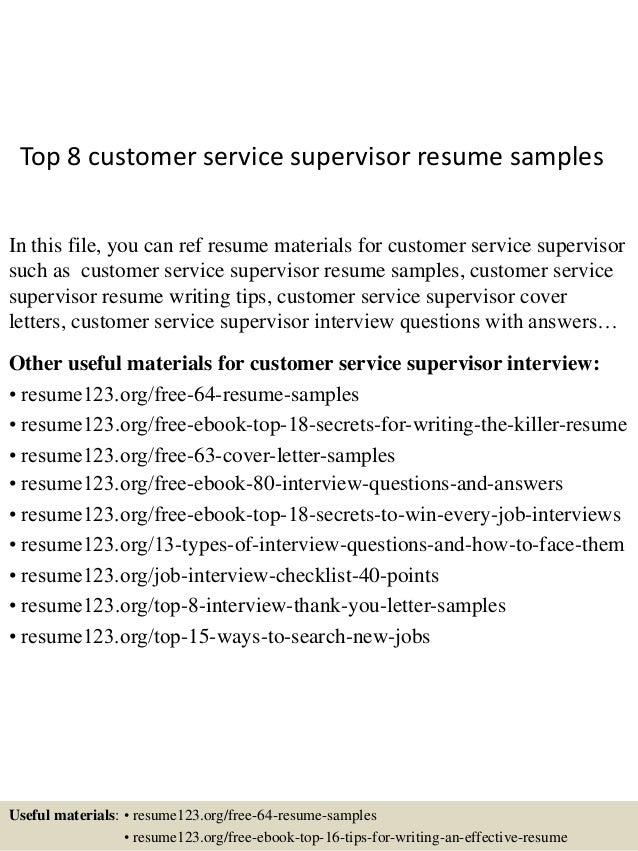 Top 8 customer service supervisor resume samples