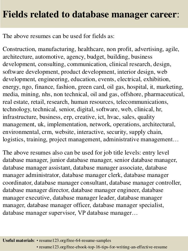 top 8 database manager resume samples