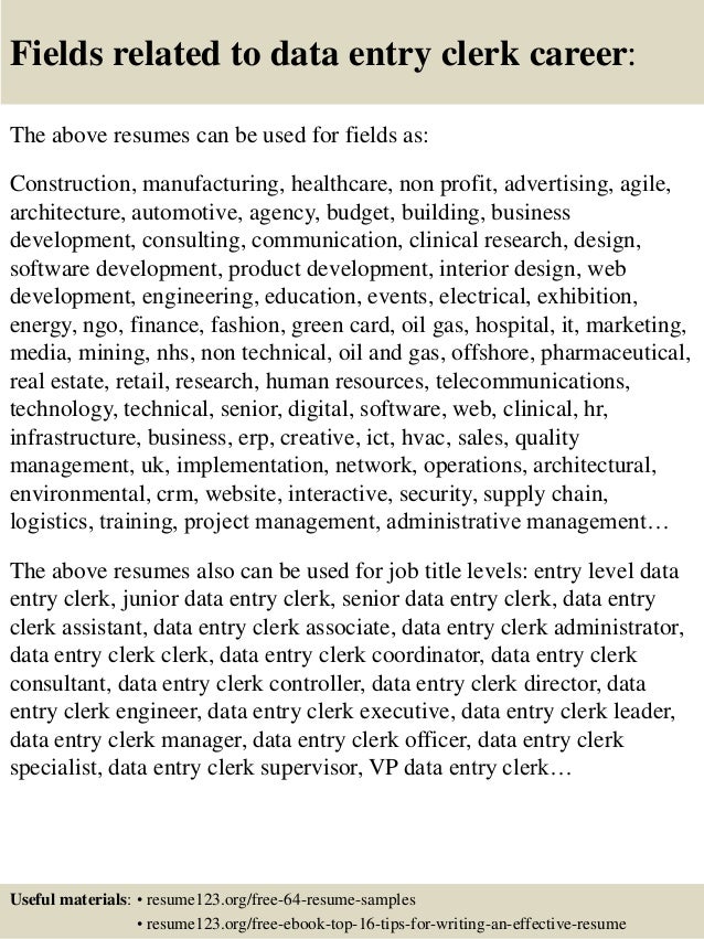 data entry resumes