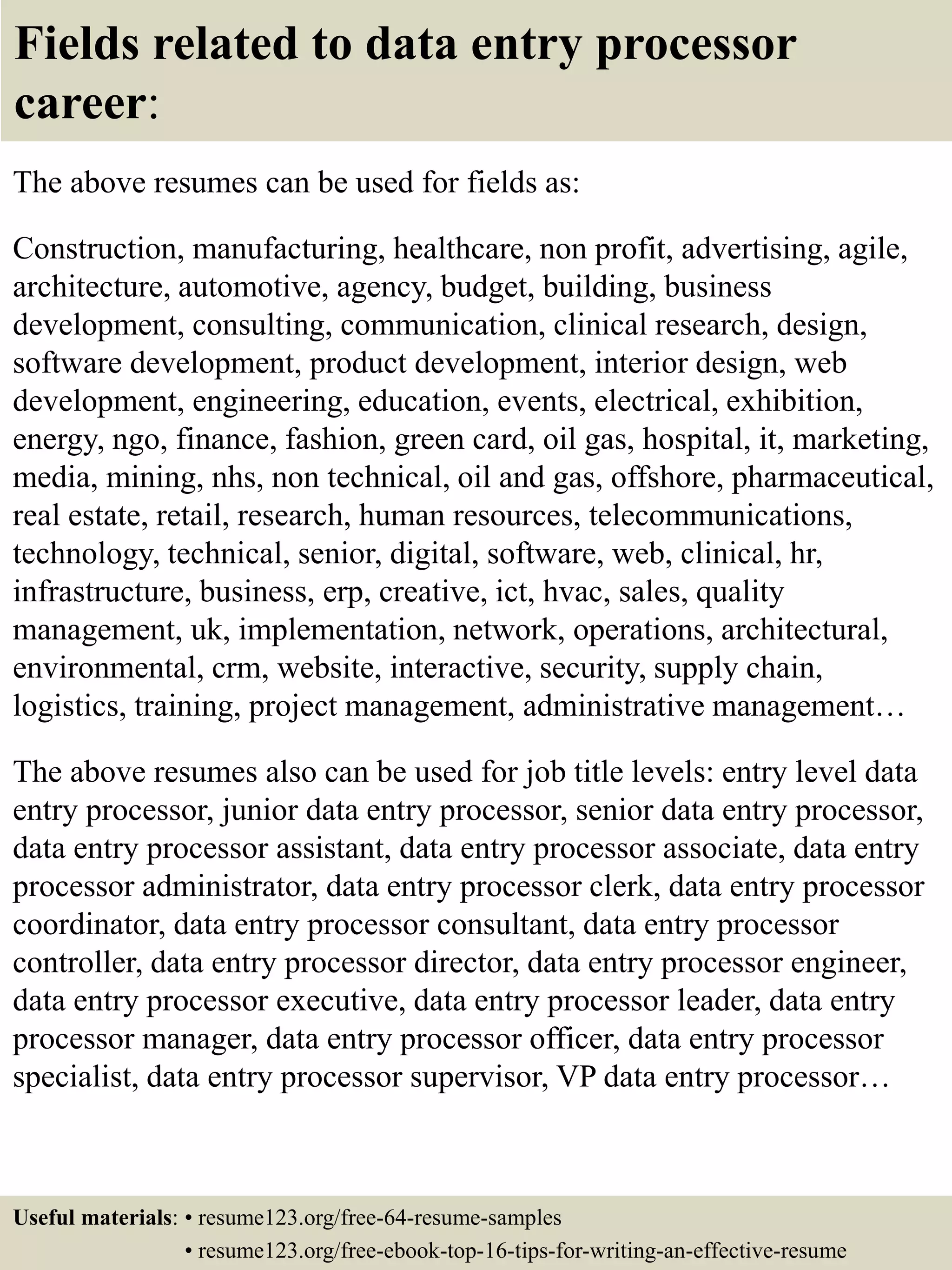 Top 8 data entry processor resume samples | PPTX