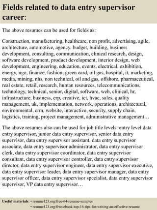 Top 8 data entry supervisor resume samples | PPTX
