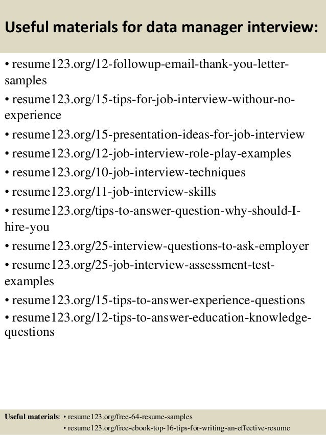 Resume example data manager