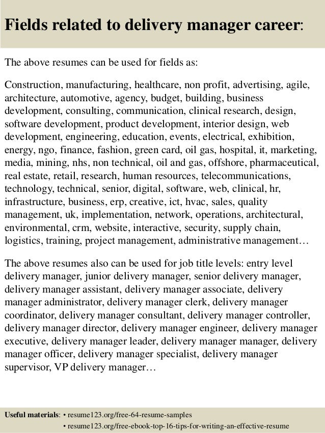 Sample resume for delivery manager