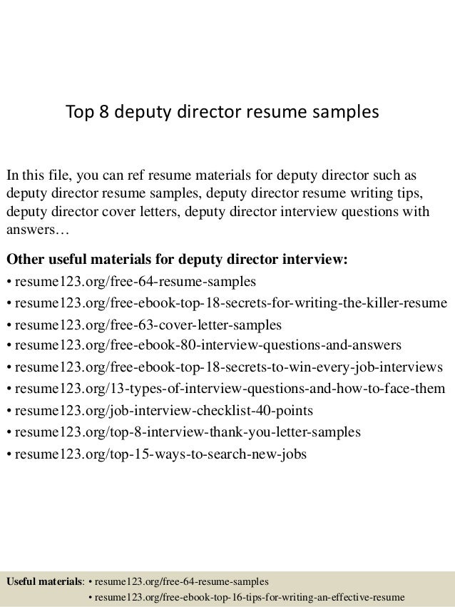 top 8 deputy director resume samples director resume sample