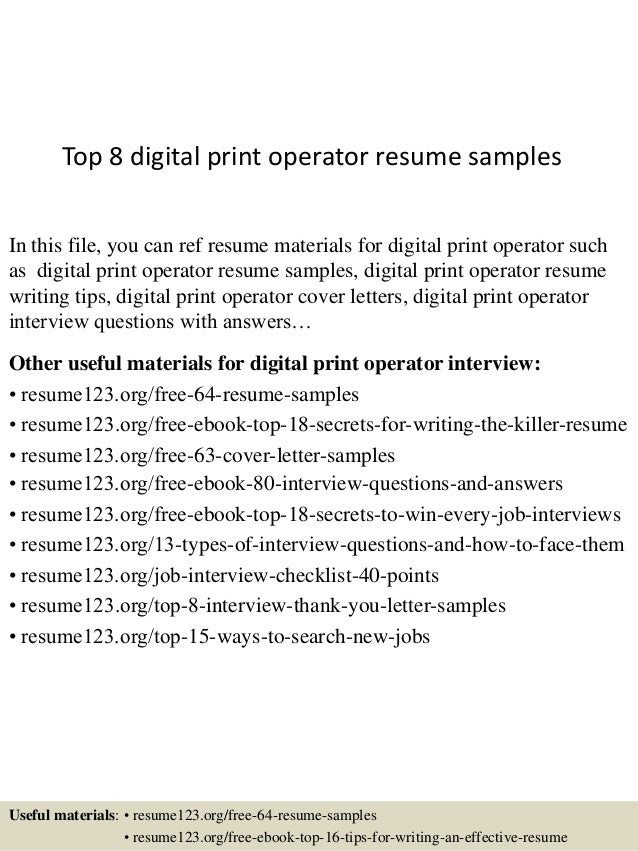 Sample digital print operator resume