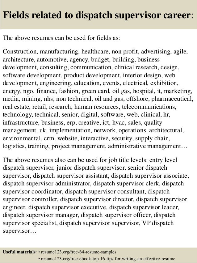 Top 8 dispatch supervisor resume samples Top 8 dispatch supervisor resume samples