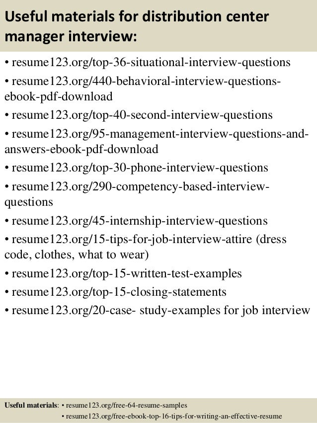 Distribution center resume description