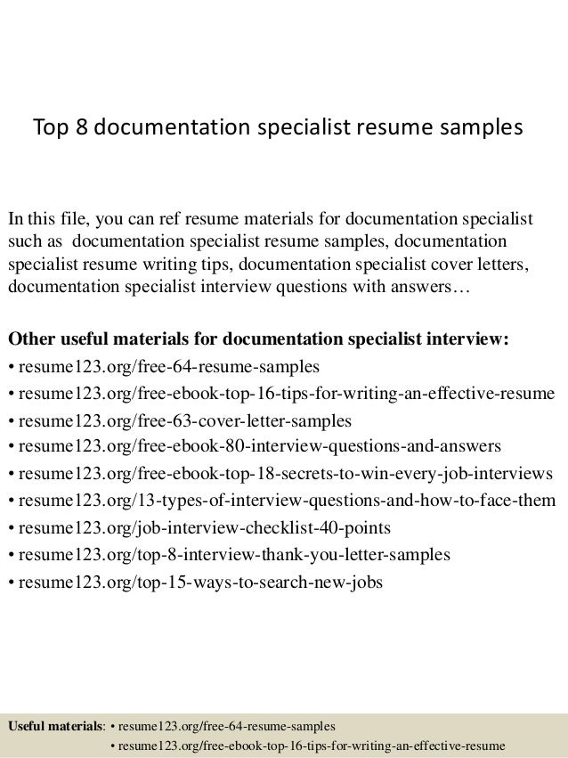 Documentation specialist resume examples