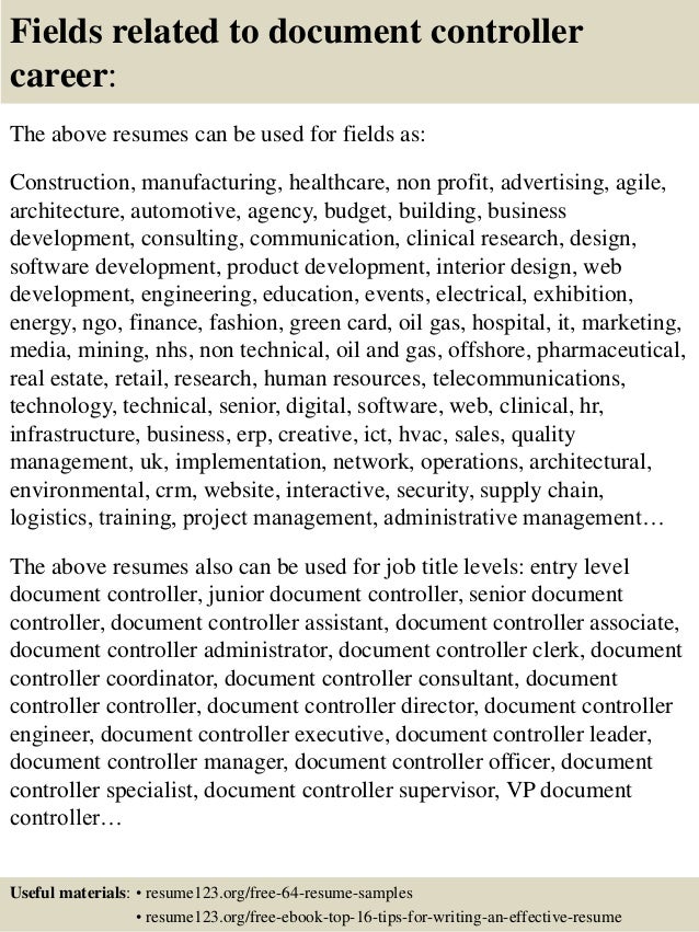 Document controller resume format sample