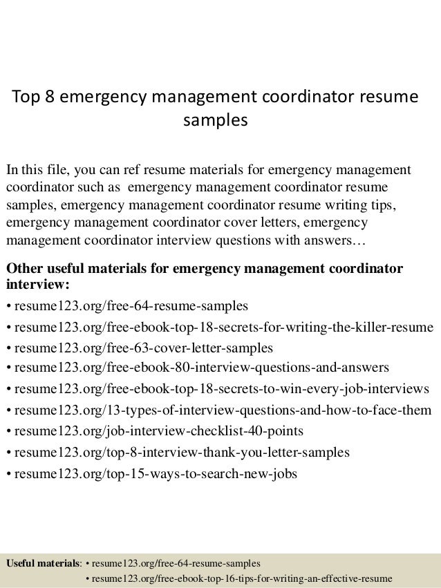 Top 8 emergency management coordinator resume samples
