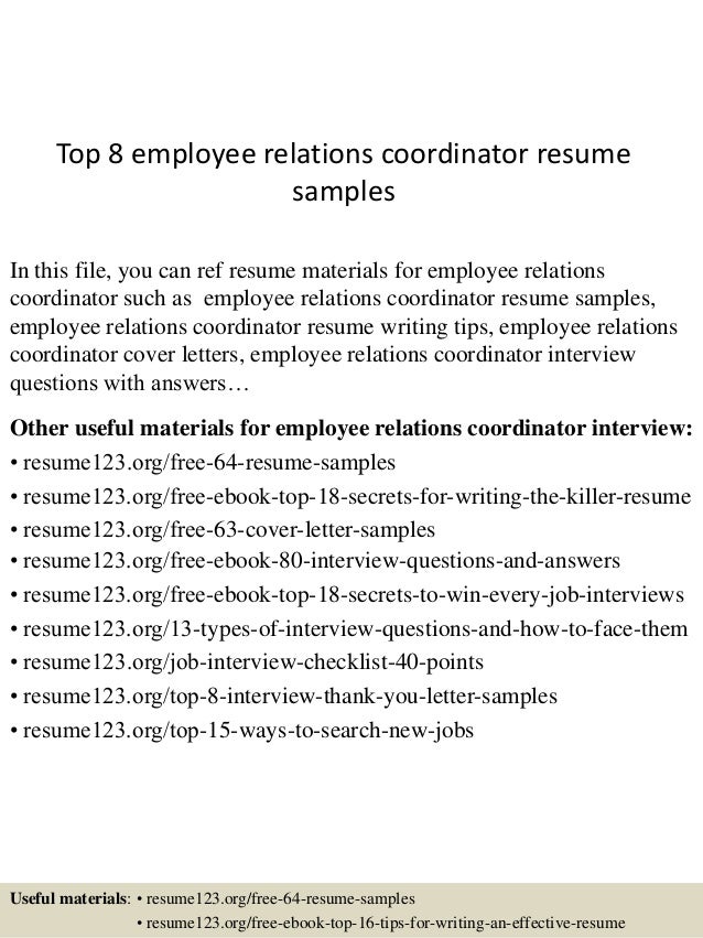 top 8 employee relations coordinator resume samples employee relations resumes