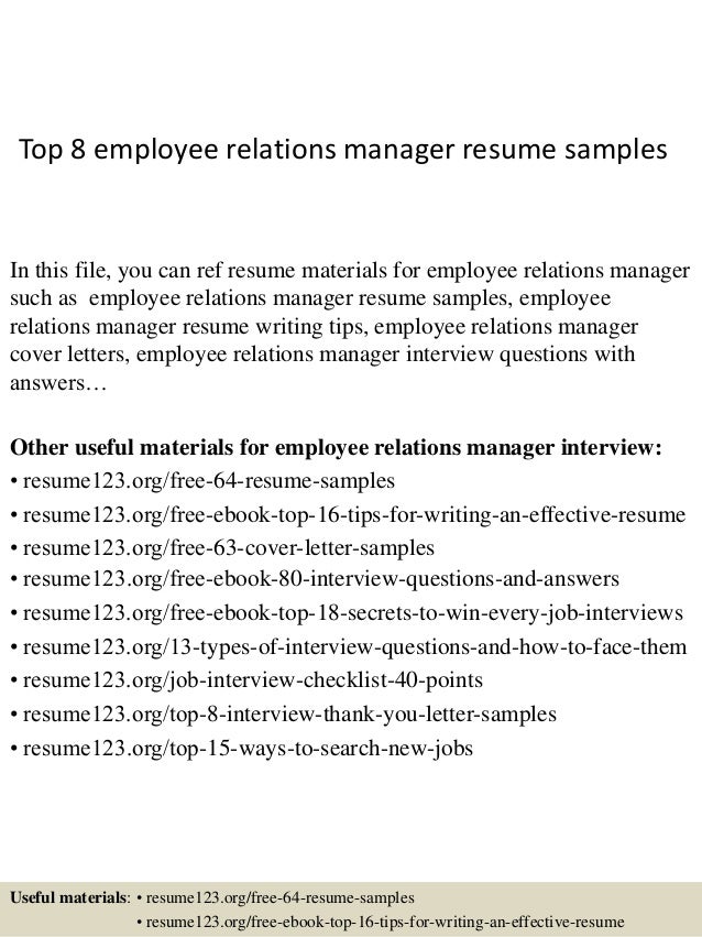 top 8 employee relations manager resume samples in this file you can ref resume materials