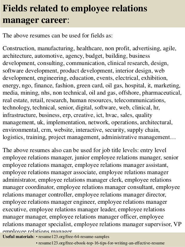 top 8 employee relations manager resume samples employee relations resumes