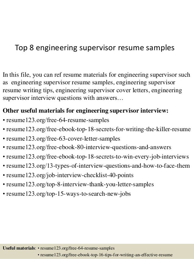 top 8 engineering supervisor resume samples