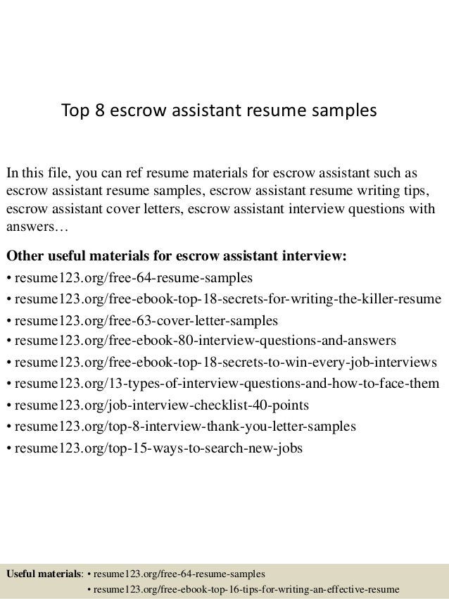 Cover letter escrow assistant