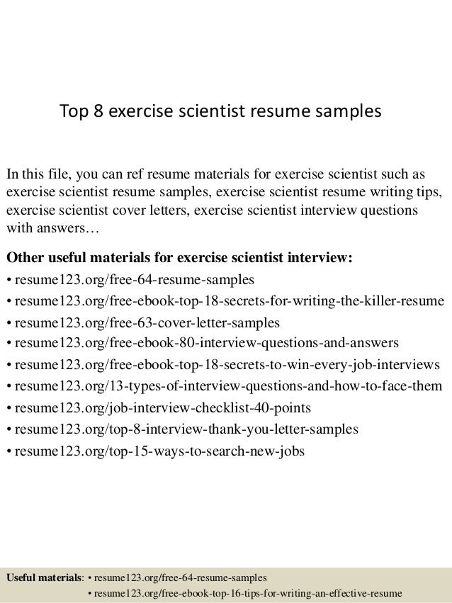 Top 8 exercise scientist resume samples