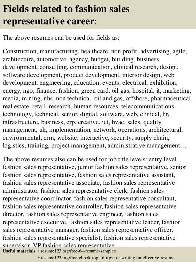 Top 8 fashion sales representative resume samples