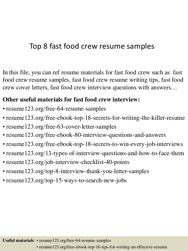 fast food resume sles top 8 fast food crew resume sles fast food resume sles top 8 fast food crew resume sles