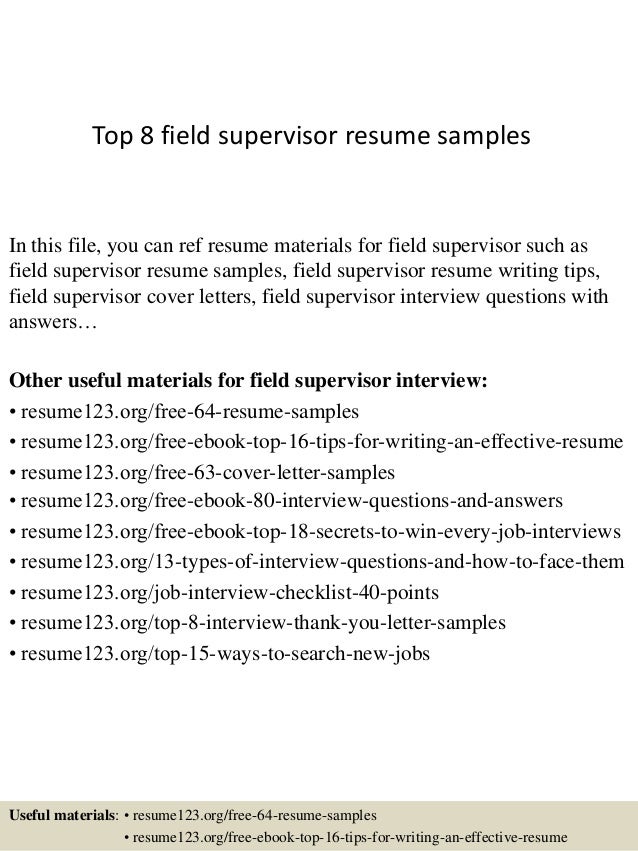 supervisor resume sample