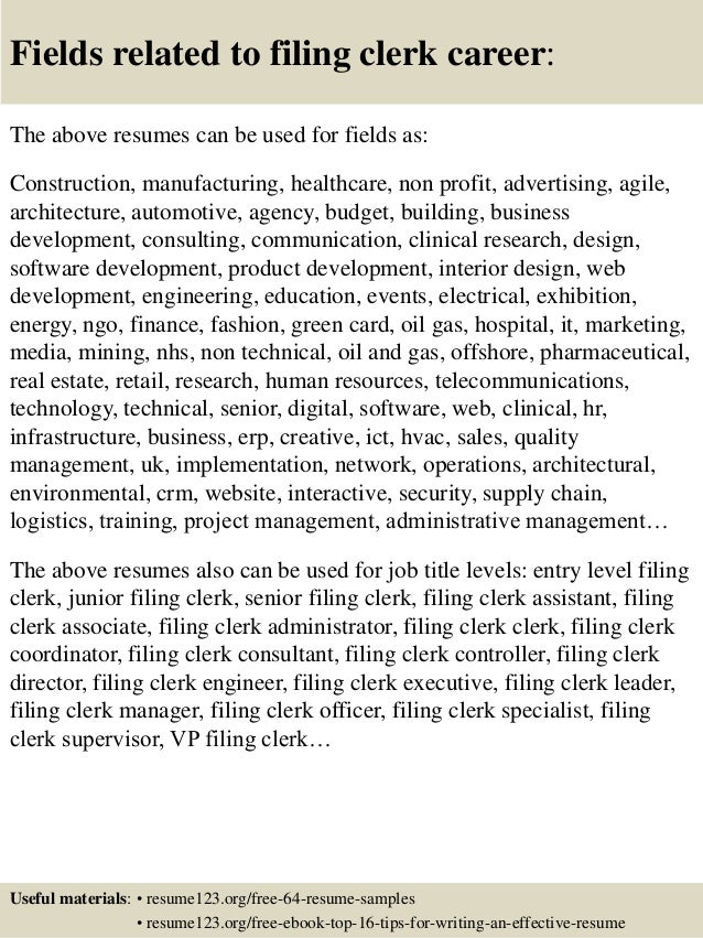 Top 8 Filing Clerk Resume Samples