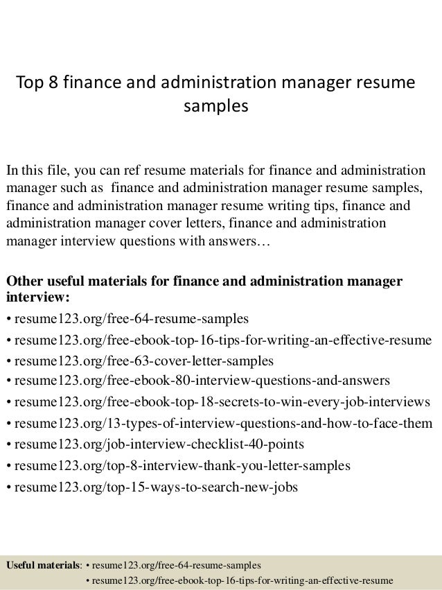 top 8 finance and administration manager resume samples financial manager resume sample